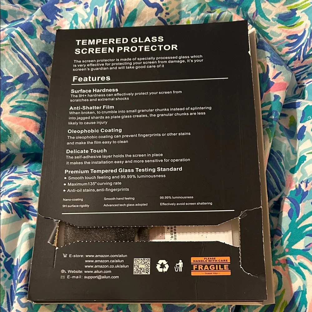 Ailun Glass Screen Protector with Black and Orange Design